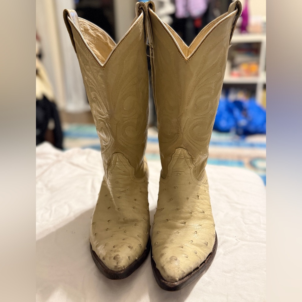 Vintage Yield Ostrich Cowboy Boots Men’s 8 EE USA Made Western - Picture 2 of 16